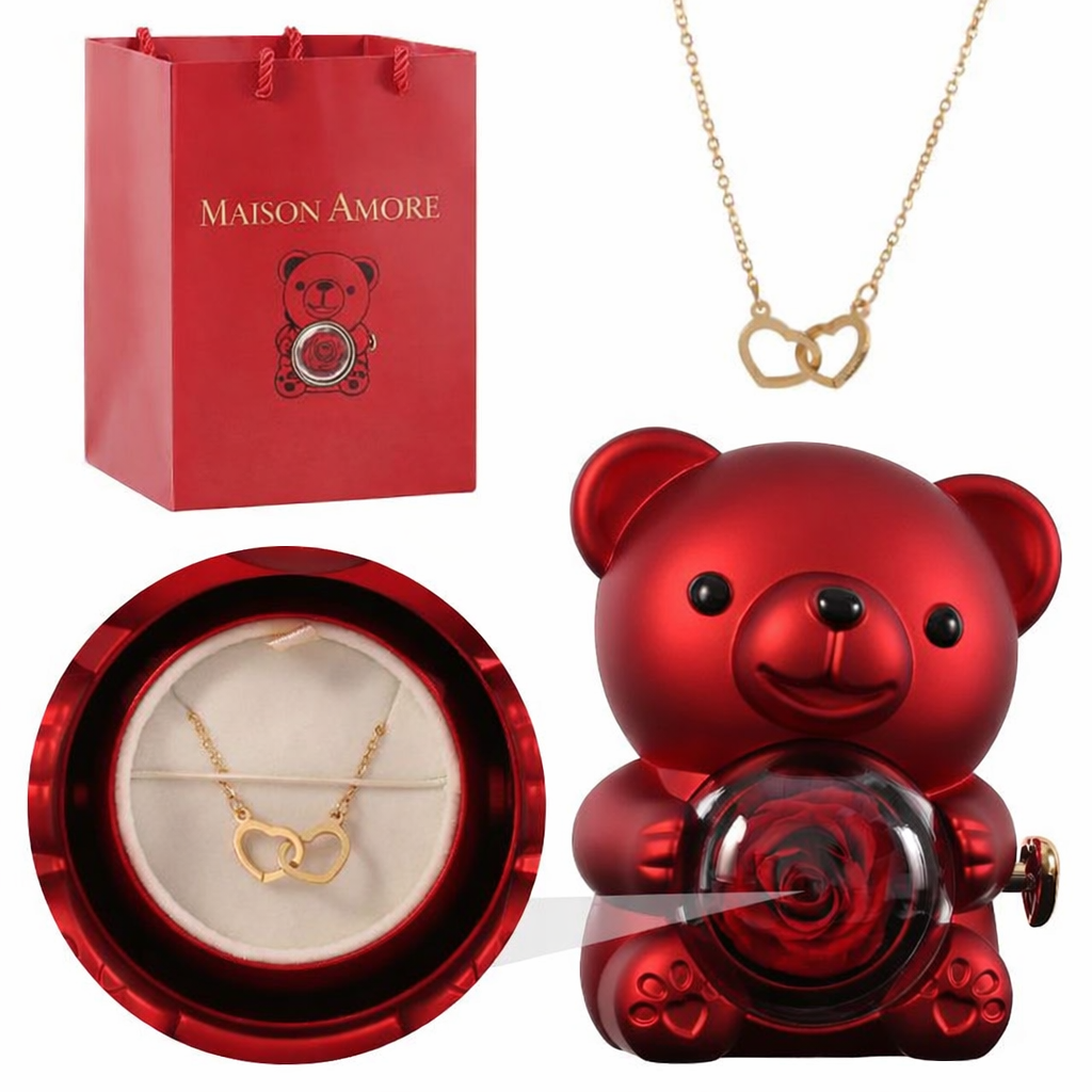 Orso Rosa Eterna con Collana