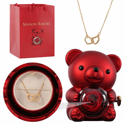 Orso Rosa Eterna con Collana